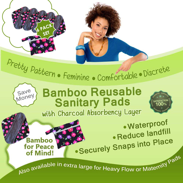 5 Cloth Menstrual Pads Panti Liners with WetBag for light day flow or a back up for your Period Cup (5 Pattern Choices)