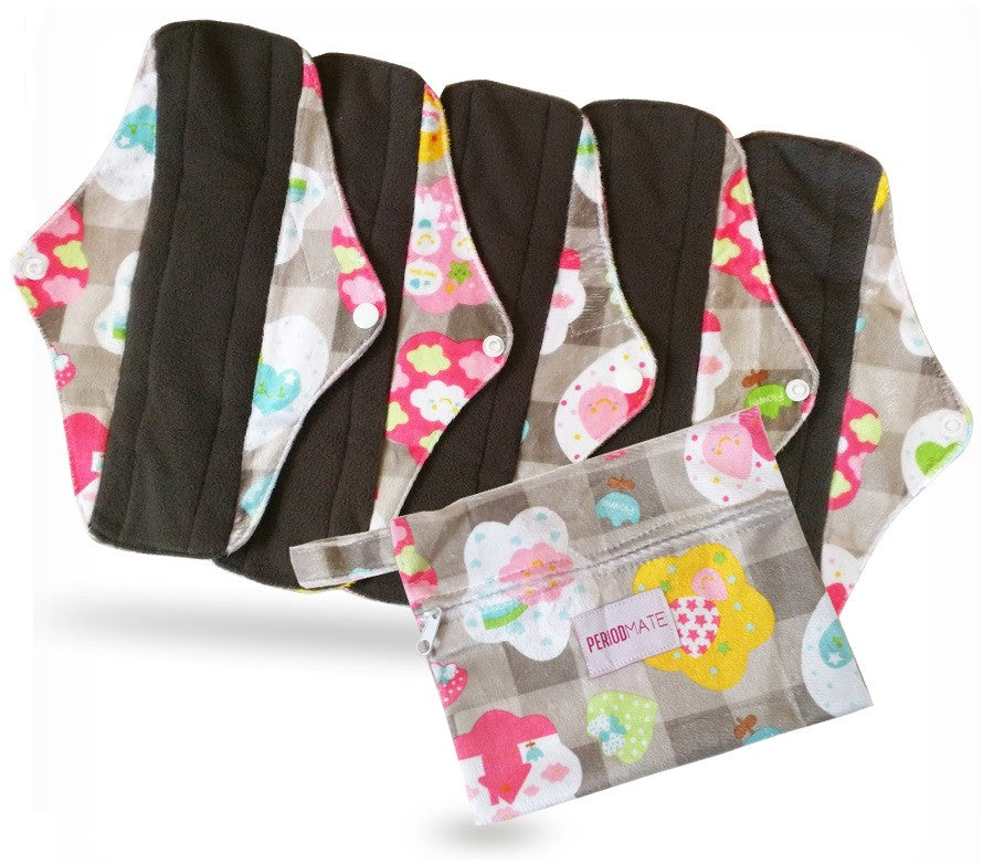 PeriodMate 6 Reusable Cloth Menstrual Pads W/ A Wetbag